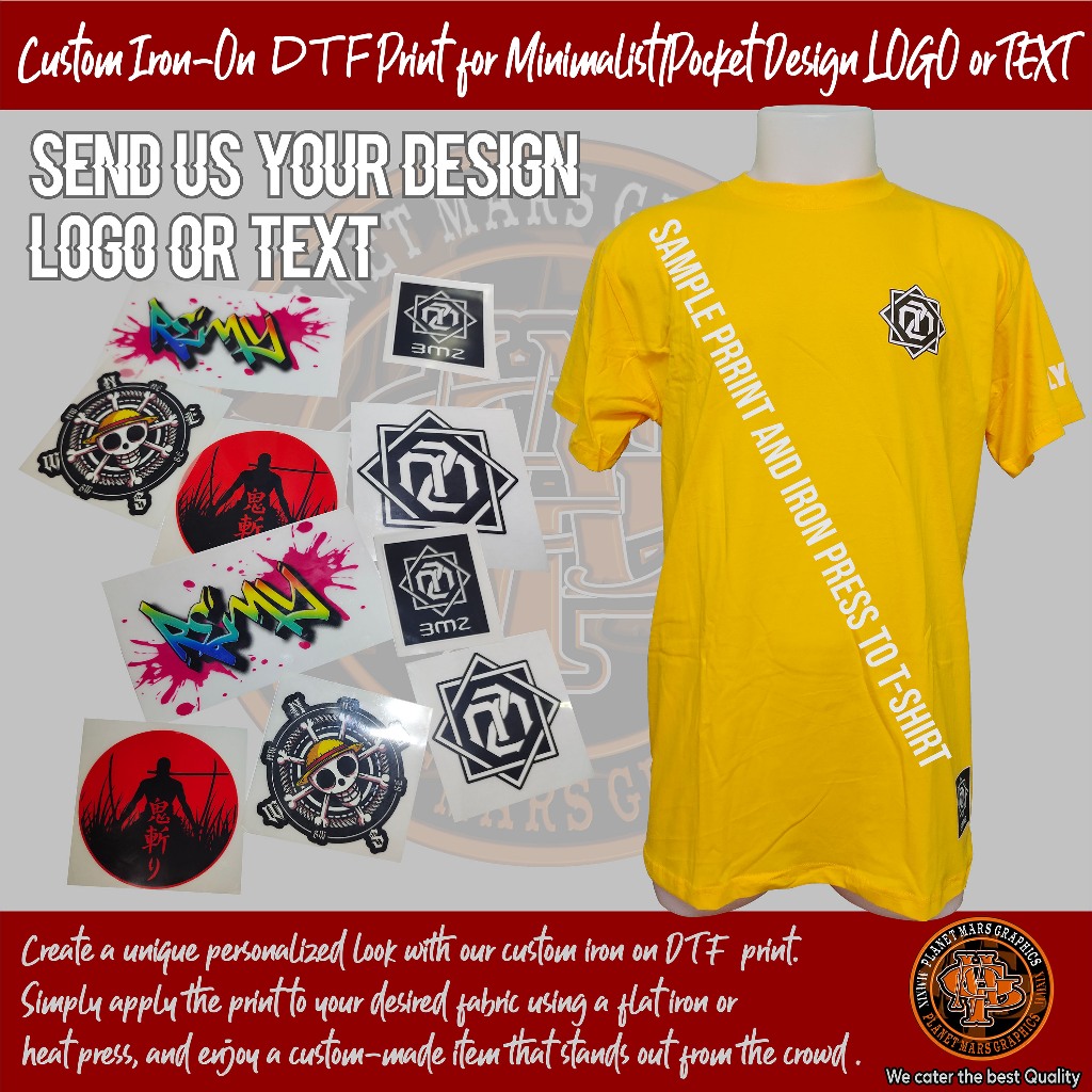 Custom Iron-On DTF PRINT ready to press for Minimalist/Pocket