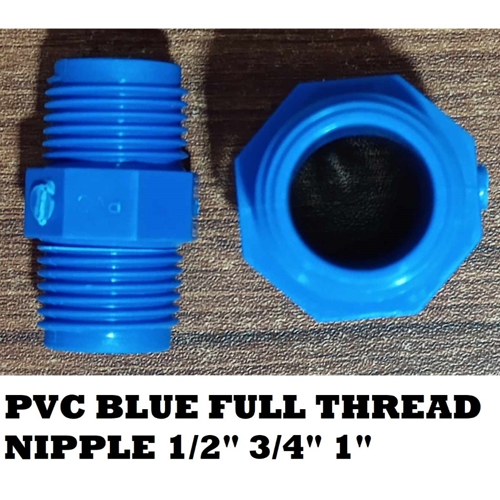 PVC BLUE FULL THREAD NIPLE WATERLINE FITTING SIZES 1/2 (20MM) 3/4