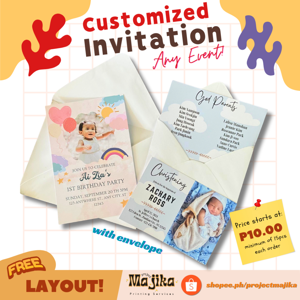 Customized Invitation Printing Free Layout with Envelope Glossy Photo ...