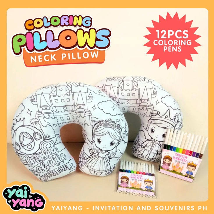 PERSONALIZED COLORING NECK PILLOW WITH 12PCS COLOR PENS | Shopee ...