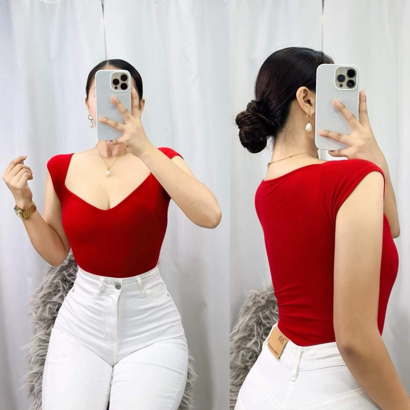 Heartneck Double lining Top|plain |crop |fits small-medium | Shopee ...
