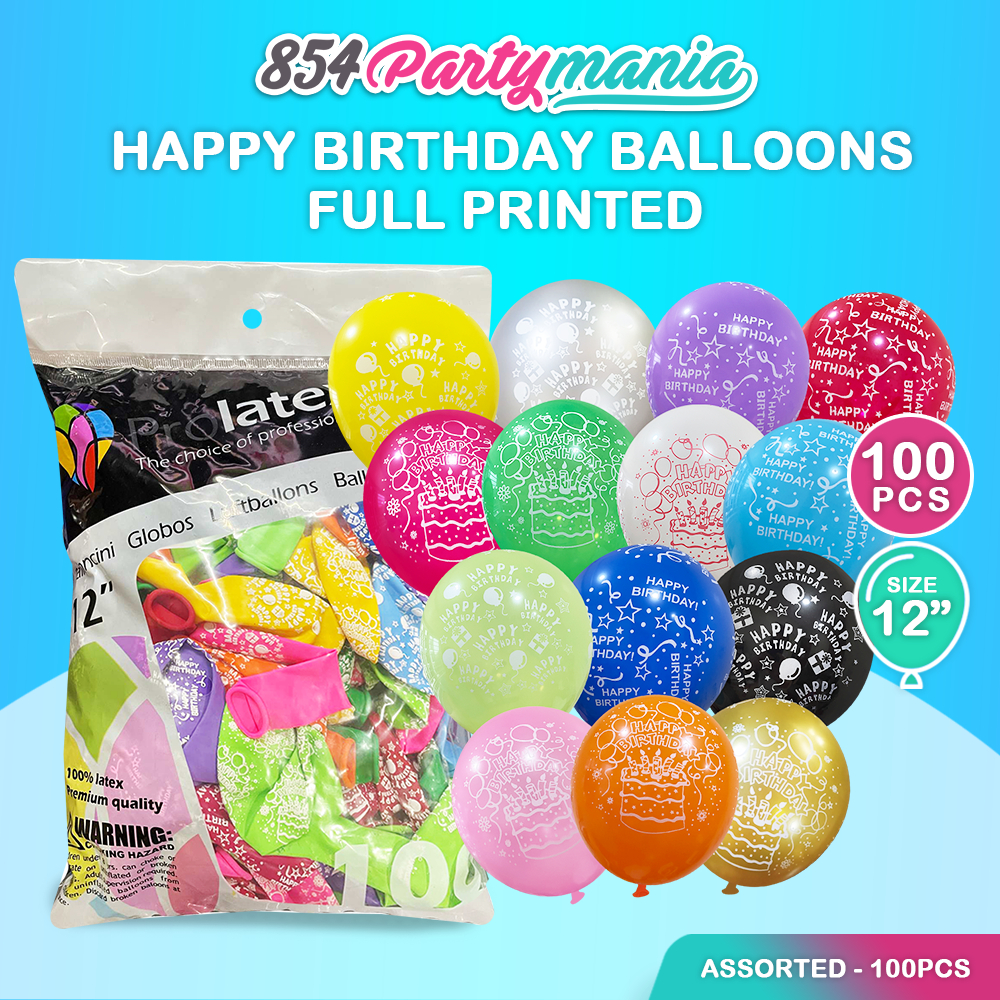 100pcs Happy Birthday Printed Balloon 12 inch Fullprint Latex Balloons ...