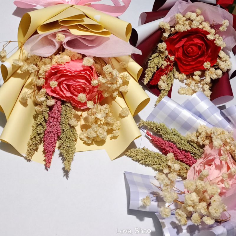 Dried Fossilized Rose Bouquet with Dried Gypsophila and Trigo (with ...