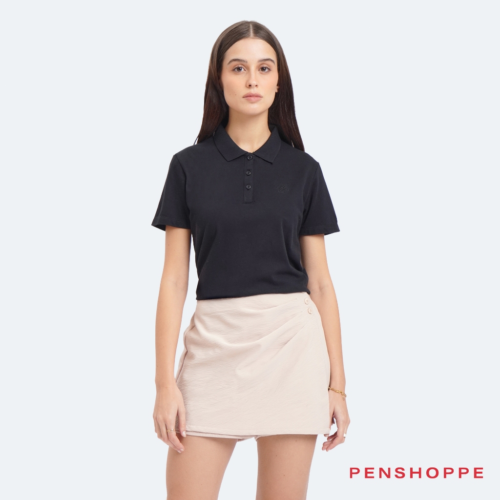 Penshoppe Short Sleeve Regular Fit Polo For Women Black Mint Green Polo Shirt