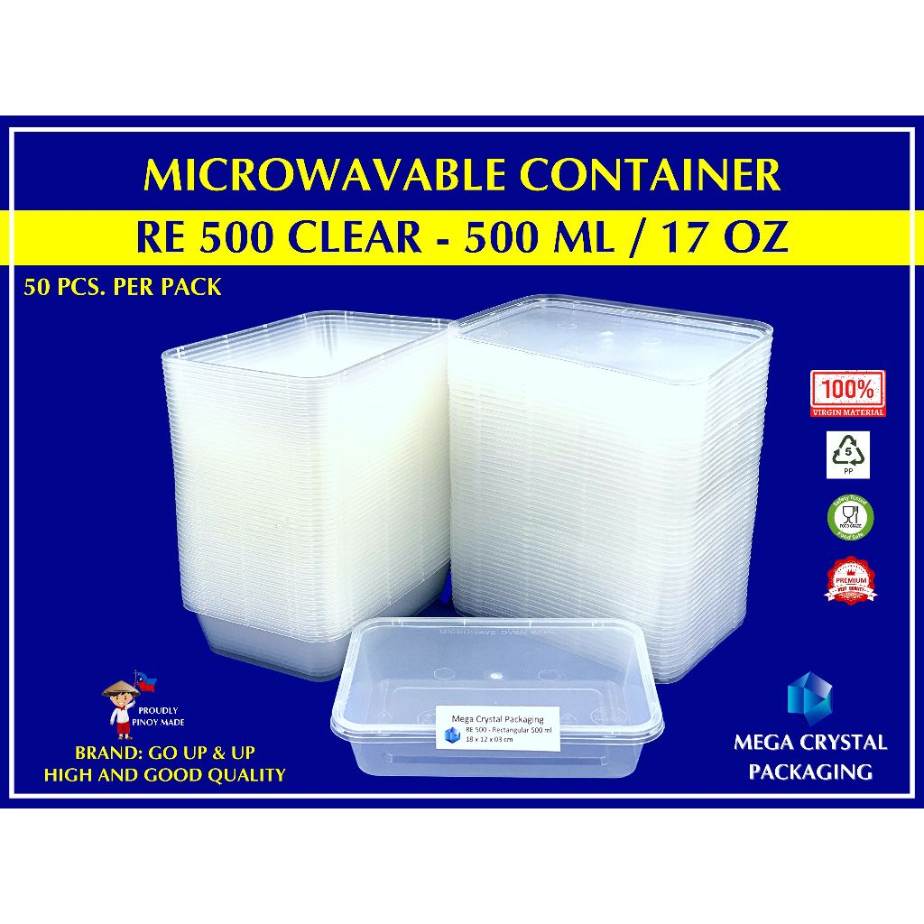 [ 50 Pcs ] Microwavable Plastic Container RE 500 - Rectangular 500 ml ...