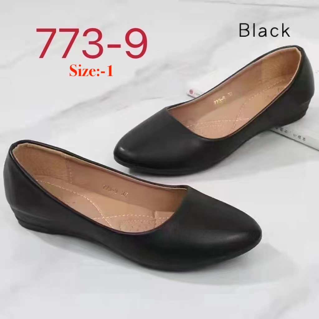 Pointed Toe Black Leather Wedge Shoes School Office Shoes for Women