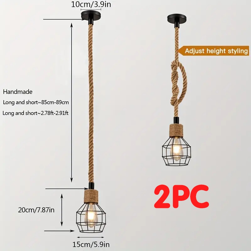 Pendant Light Industrial Retro Hemp Rope Yurt E27 Chandelier ...