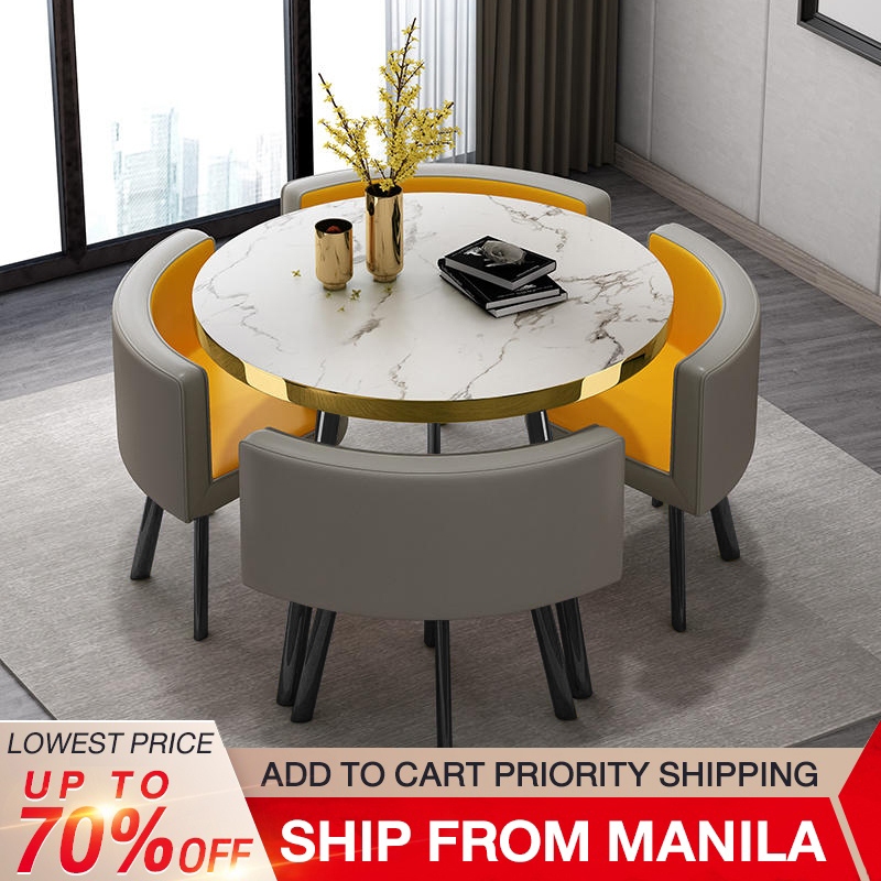 MC&HOME 4 Seats 80CM family dining table set coffee shop table ...