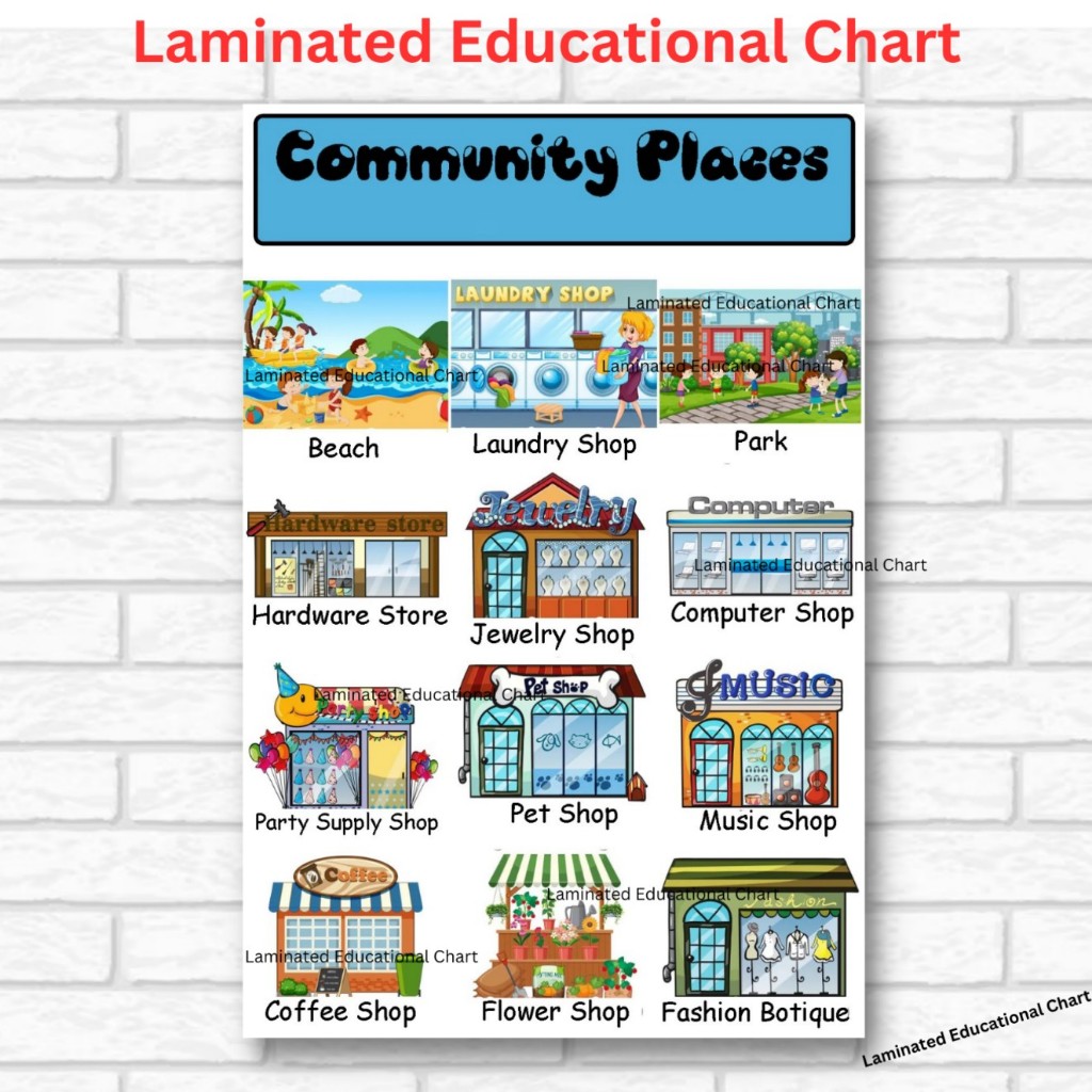 Laminated Places in Town, Community Places Charts, Posters A4 Charts ...