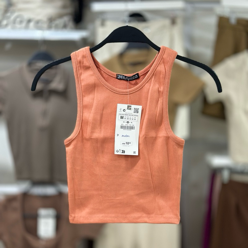 Zara racerback tank ribbed knitted crop top halter casual plain