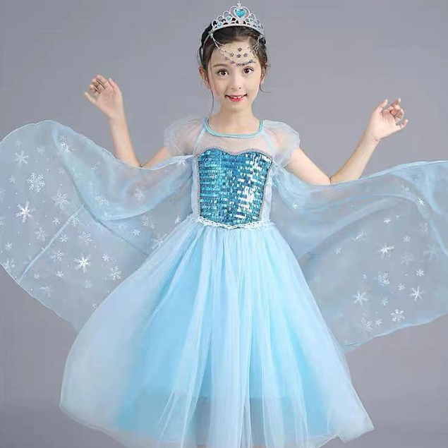 Ready Stock Frozen Elsa Princess Dress Girls Snow Queen Party Costume 