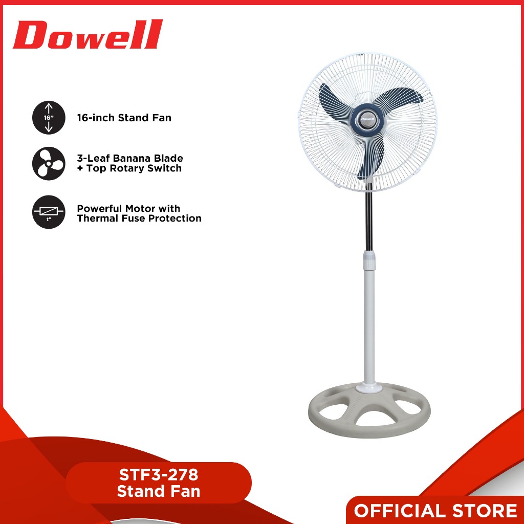 Dowell STF3278 16" Stand Fan 3 Leaf Banana Blade Oscillating Fan
