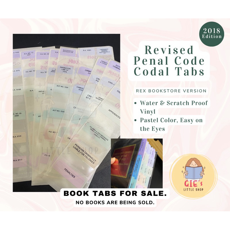 Revised penal code codal tabs labels 2018 rex edition law school