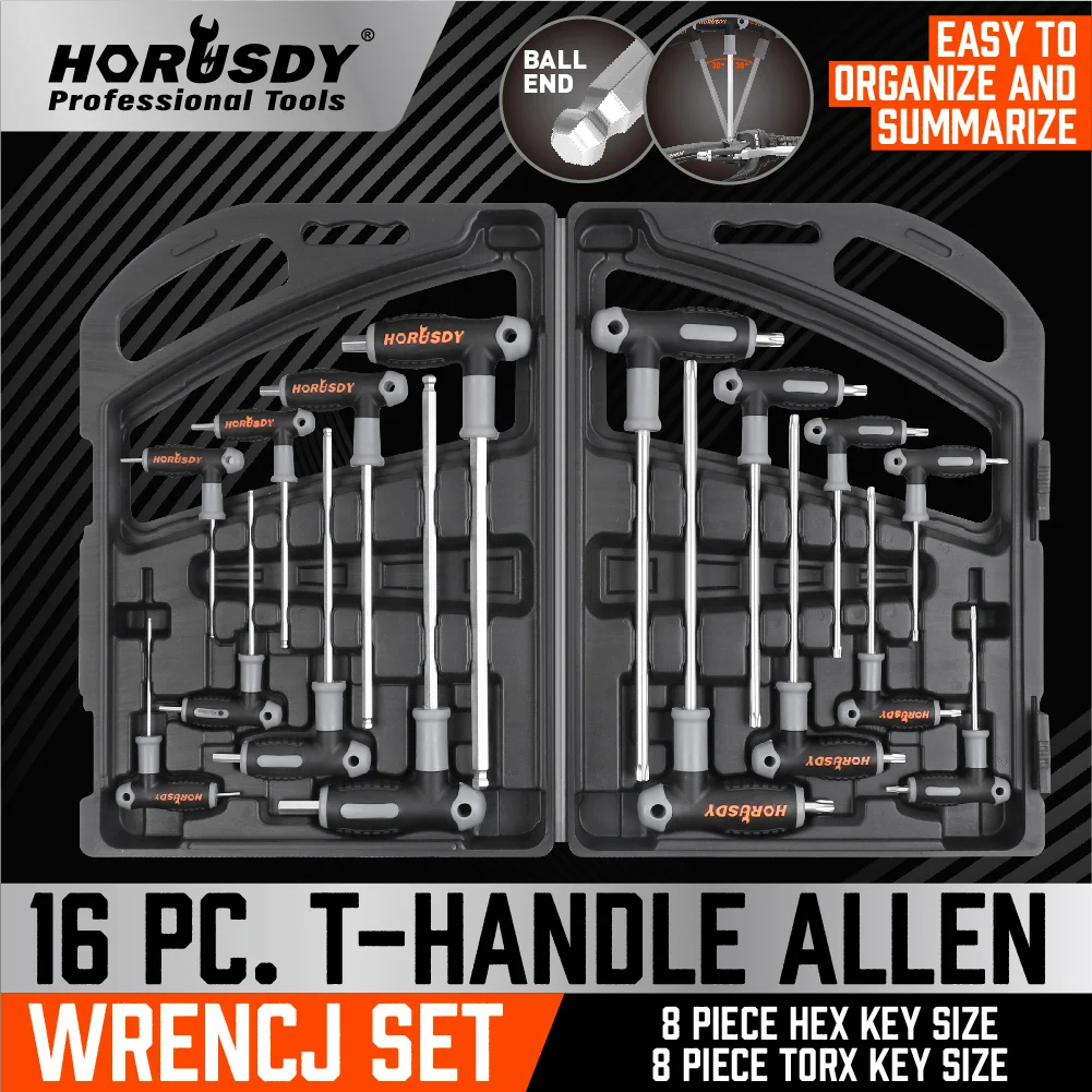 HORUSDY 16Pcs T Handle Set Torx Wrench Set Ball End Wrench Allen Wrench ...