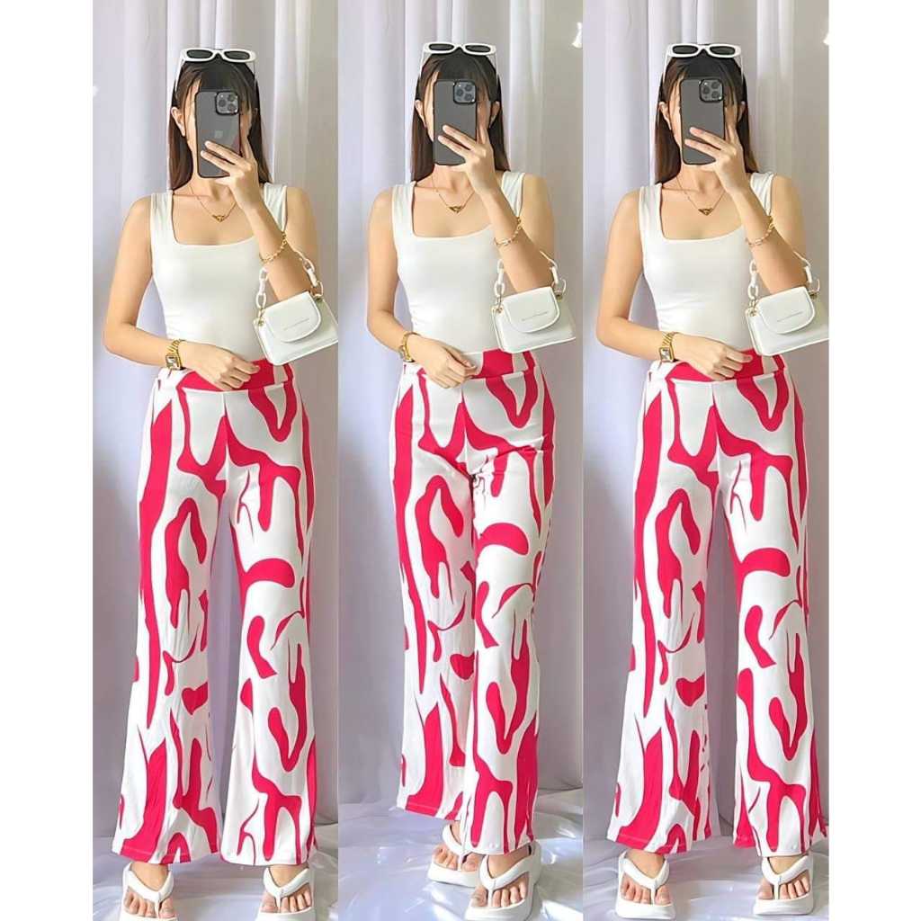 Shoppecorn Flare Pants Printed High Waist Fit 25 to 30 Waistline Shopee Philippines