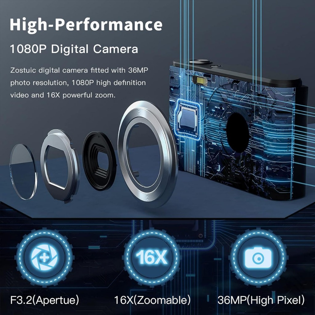 M3 Digital Camera 1080P 44MP Compact Camera Vlogging Camera with 16X ...