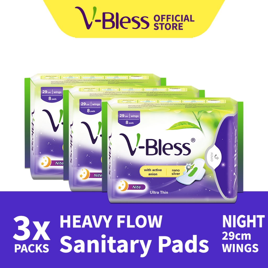 V-Bless Night Sanitary Pads Ultra Thin Super Absorbent Wings Anion ...