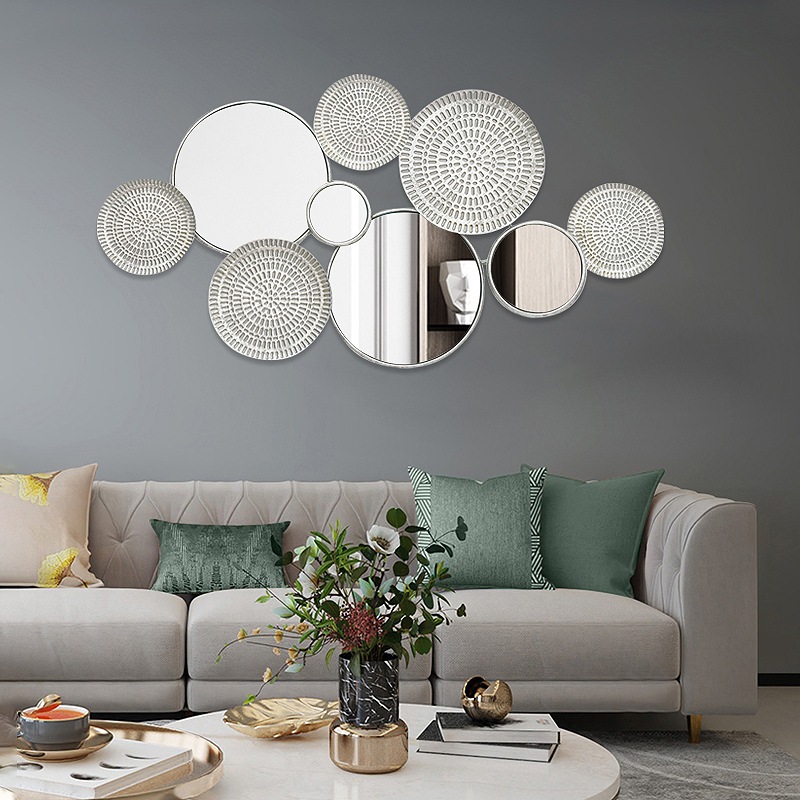 115x58cm Disk Mirror Wall Decoration Classical Iron Round Mirror Sofa ...