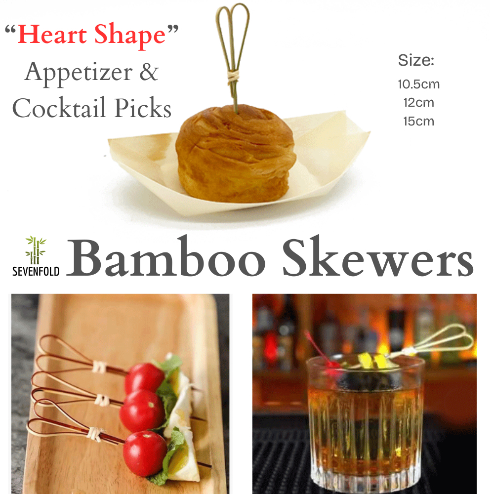 [SEVENFOLD] 100pcs Bamboo Skewers, Decorative, Heart Shape, Scissors ...