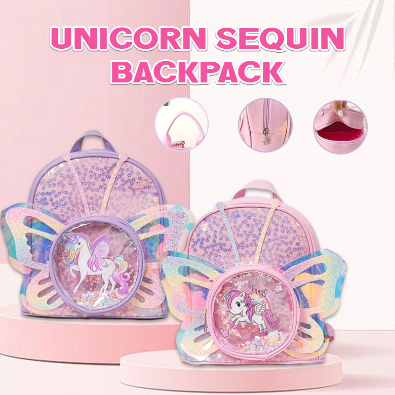 Cartoon unicorn Backpack Sequin laser butterfly wings new trend bag ...