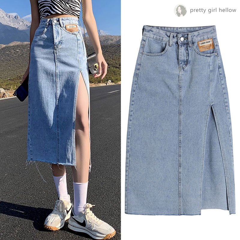 High slit long Skirt plus size【XS-6XL】sexy Denim skirt for women Wash ...