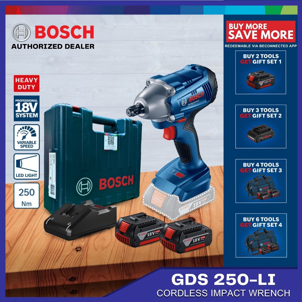 Bosch GDS 250-LI + 2 X GBA 18V 4.0Ah + GAL 18V-40 Impact Wrench HD ...