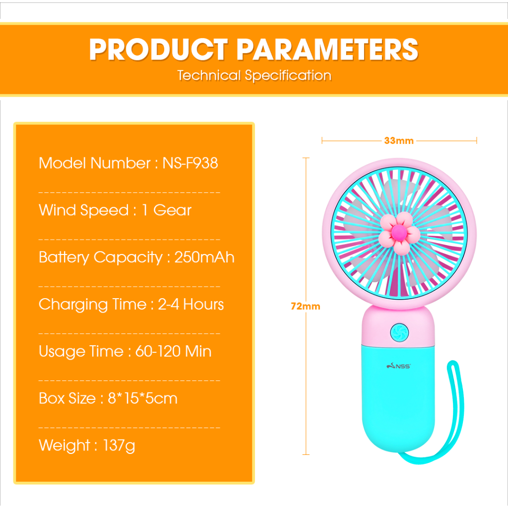 NSS Mini Fan USB Electric Rechargeable Small Fan Portable Handy ...