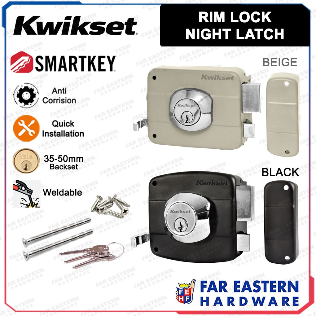 KWIKSET Rim Door Lock Night Latch Smart Key Black Beige Shopee