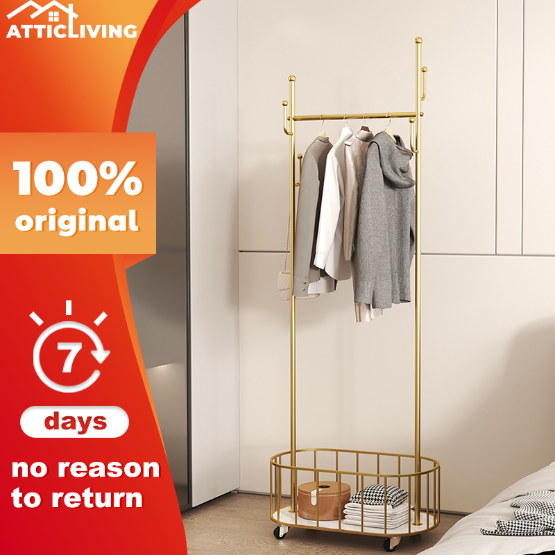 ATTICLIVING Movable Clothes Rack With Wheels Bedroom Floor Hanger Nordic Luxury Home Room Coat Rack Shopee Philippines