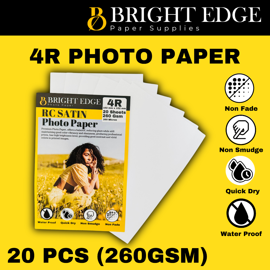 Photo Paper 4R, 3R, 5R, A4 (SATIN) RC 260 gsm Bright Edge | Shopee ...