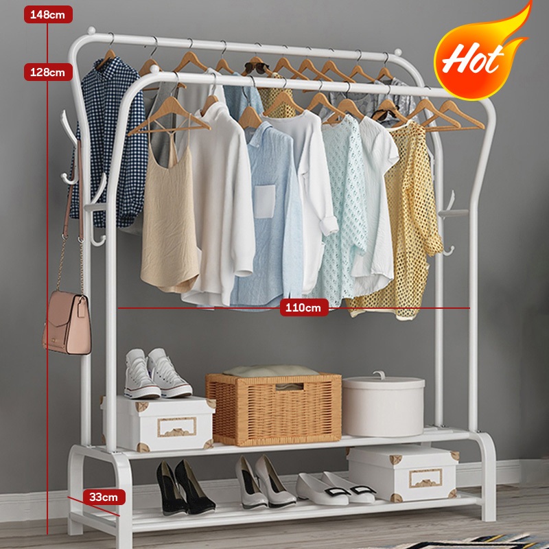 ️ PH ️ Bedroom Floor-standing Clothes Hanger Double Drying Rack Clothes ...