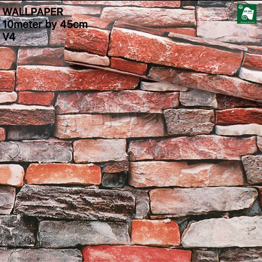 V4 Red Bricks Design PVC Walll Sticker Waterproof Self Adhesive ...