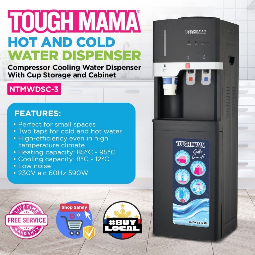 Tough Mama NTMWDSC-3 NEW Hot and Cold Water Dispenser Heavy Duty Low Noise  Cup Storage Minimalist