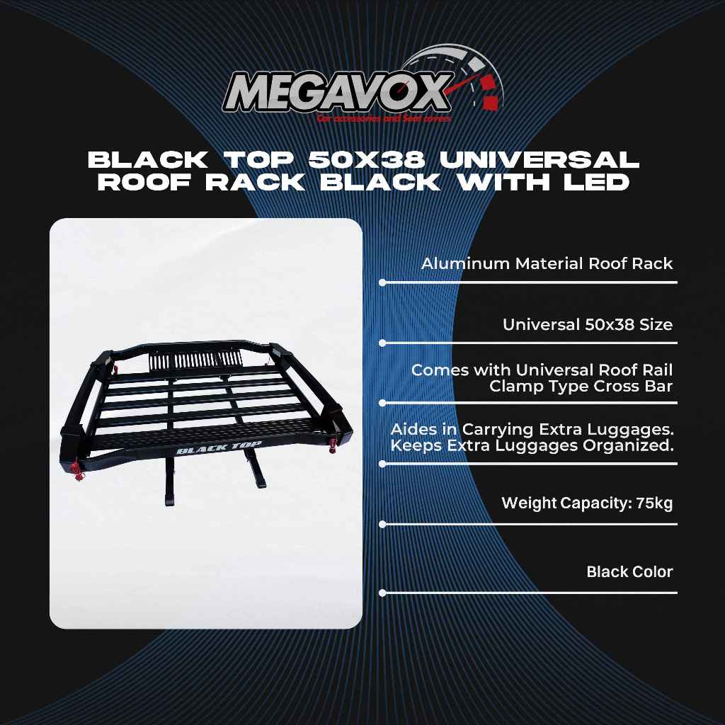 Black Top 50x38 Universal Roof Rack Black with LED | Shopee Philippines