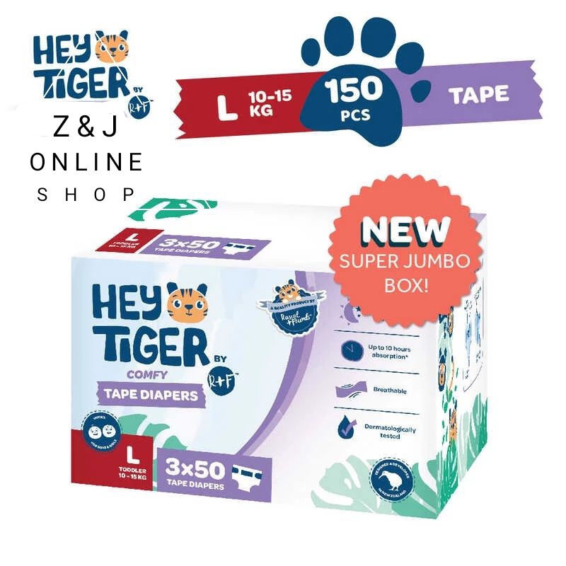 150pcs HEY TIGER Tape Diapers Super Jumbo Box Large (10-15kg) | Shopee ...