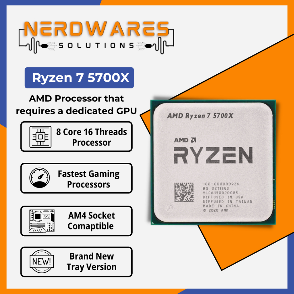 Processeur AMD Ryzen 7 5700X (8 Cœurs / 16 Threads, 4,6 GHz, Socket AM4) – Neuf Bulk
