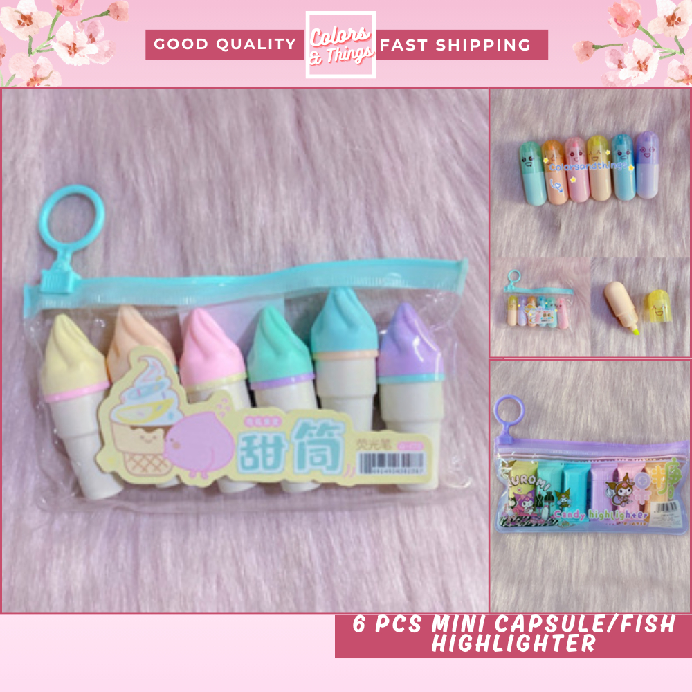 Colorsandthings 6 pcs MINI Capsule/Fish Highlighter (DUMIDIKIT PRINT SA ...