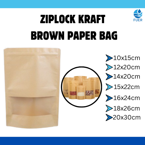 50pcs stand up kraft brown paper bag with Zip Lock with Window food ...