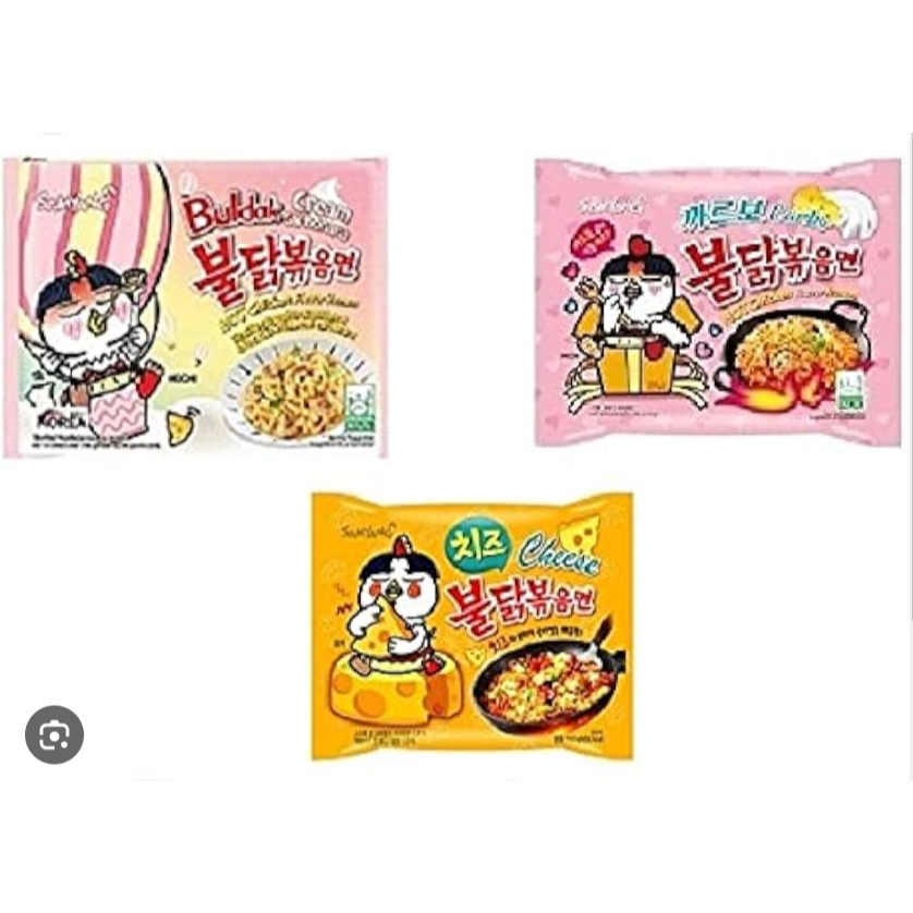 KOREAN JIN RAMIN SPICY JIN RAMIN MILD SPICY STIR FRY NOODLES BULDAK SAMYANG CHEESE CARBONARA