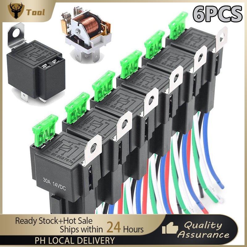 6Pcs Fuse Relay Switch Harness Set 12V DC 4-Pin SPST Automotive Relays ...