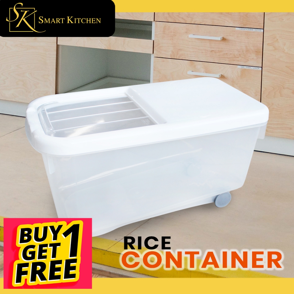 BUY 1 GET 1 Rice Container with lid and wheel citylife | Shopee Philippines