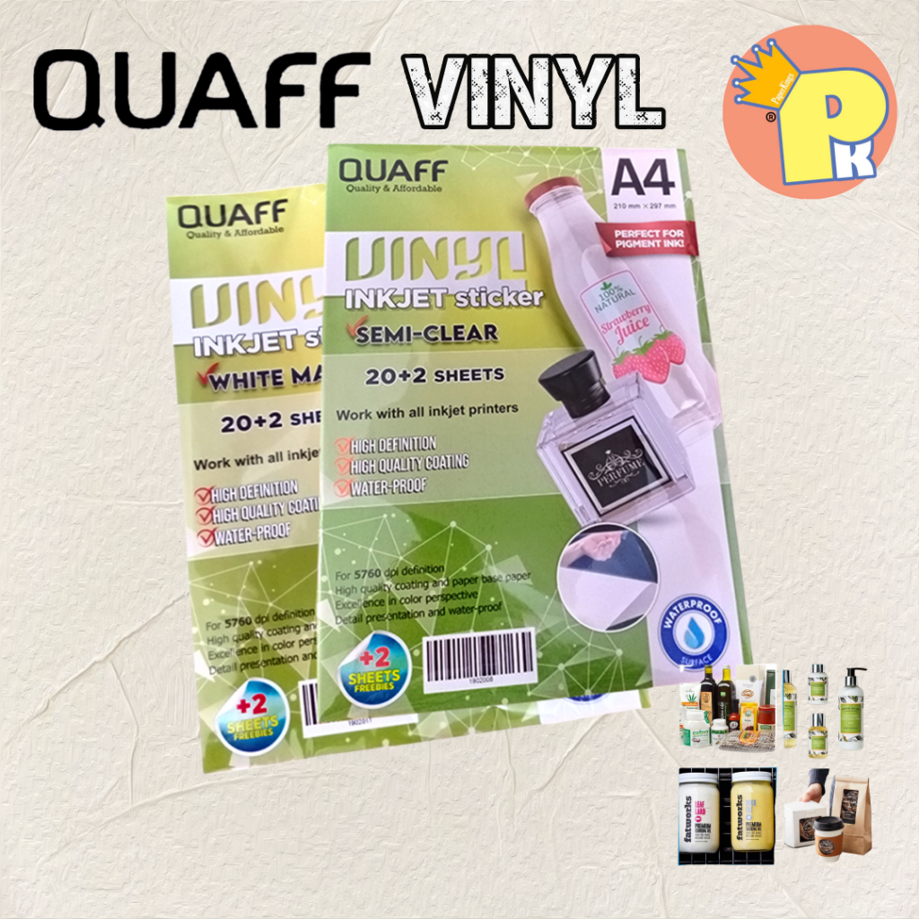 QUAFF Vinyl Sticker Waterproof A4 Semi clear / White Matte Premium ...