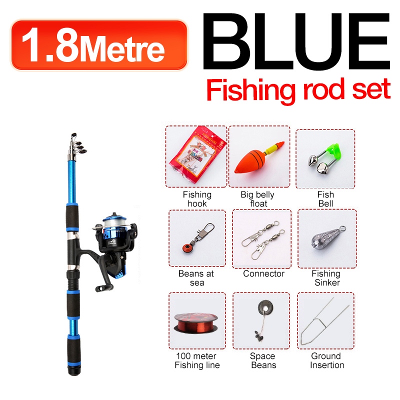 Portable 1.8M Spinning Fishing Rod Set Rod Reel Line Combos Telesscopic