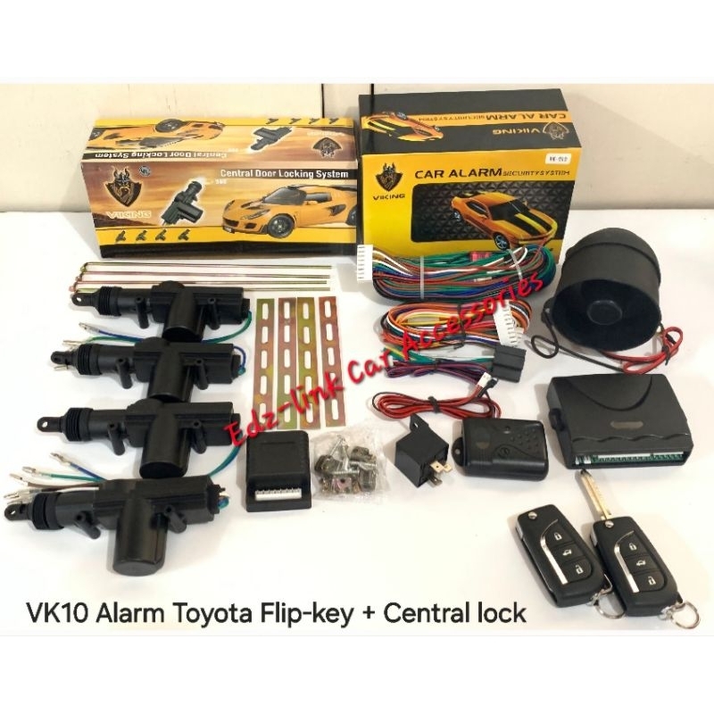 Viking Car Alarm VK10 w/ Toyota Flipkey & Door Central Lock Package