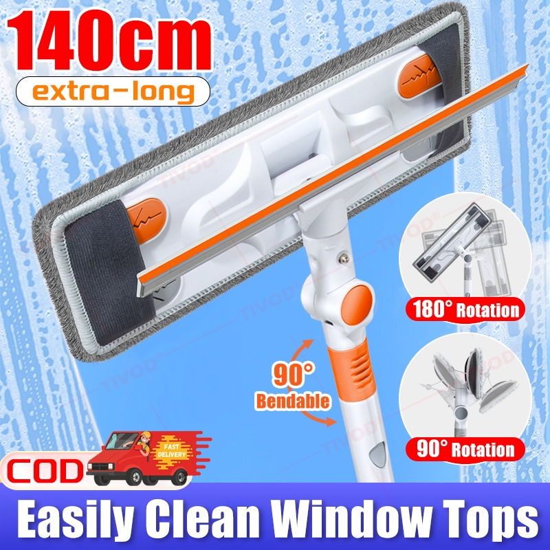 140cm Window Cleaner Mop Dual-purpose Telescopic Rod Stainless Steel ...