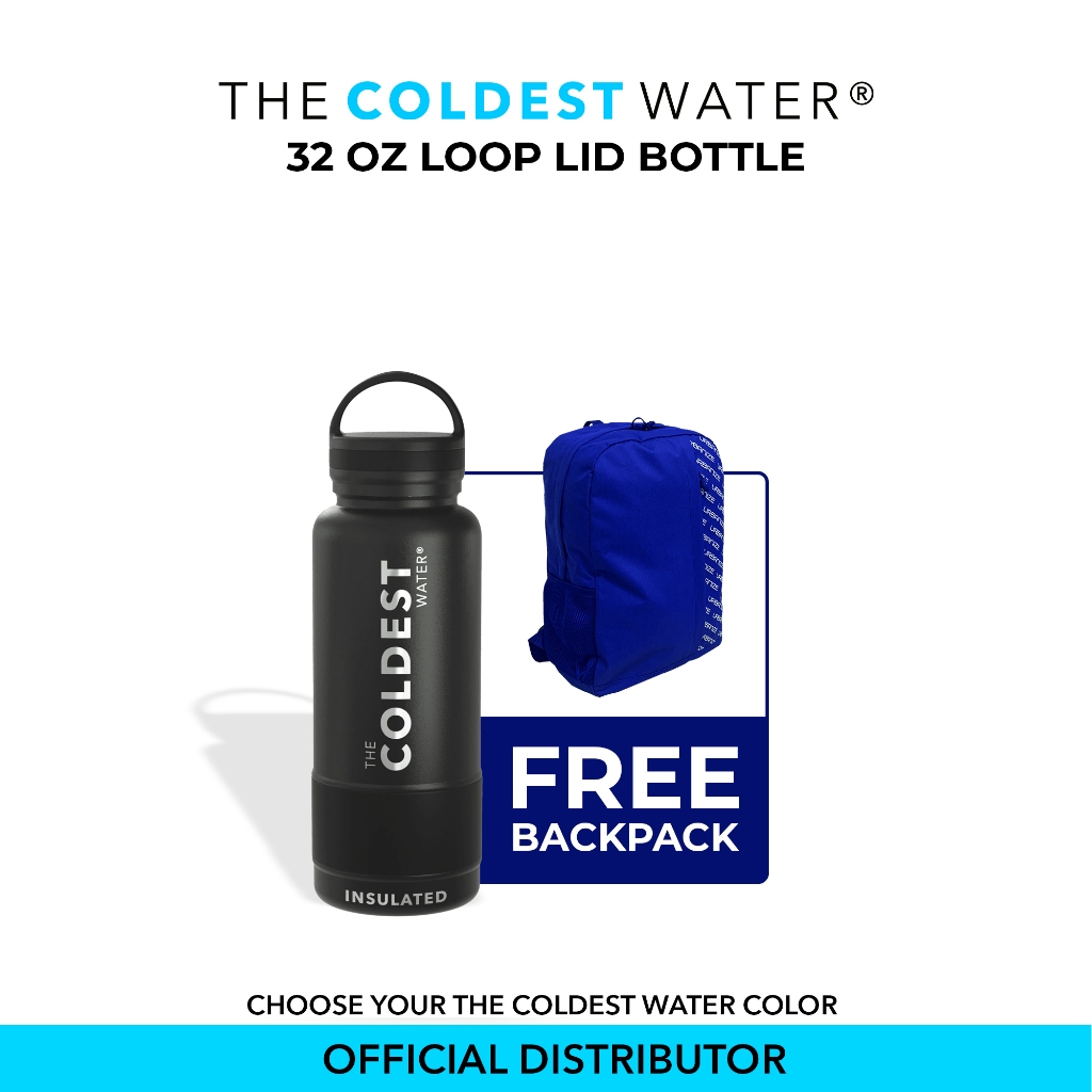 COLDEST Water Bottle 32 Oz (1 Liter) with Loop Lid Wide Mouth Thermos ...