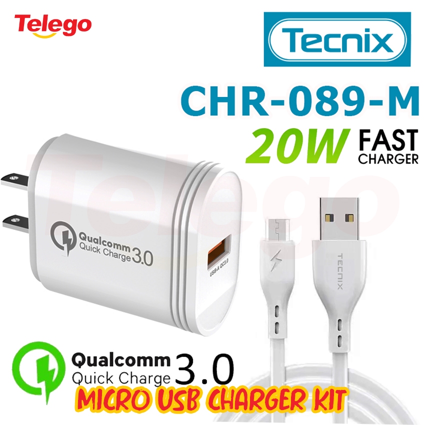 TECNIX Qualcomm Quick Charge 3.0 Charger Kit 1m Cable 20W Fast Charging ...
