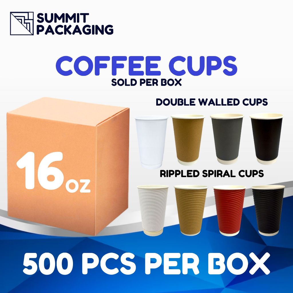 [500pcs] Double Wall or Rippled Coffee Cup 16oz - CUP ONLY [ Black/Gray ...