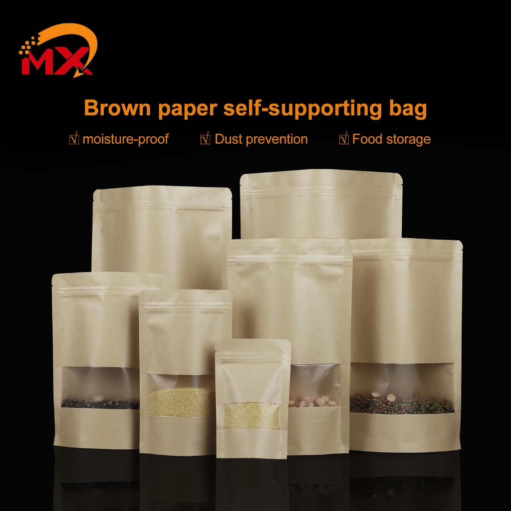 100Pcs Kraft Brown Paper Bag Stand Up Pouch with Zip Lock Ziplock ...