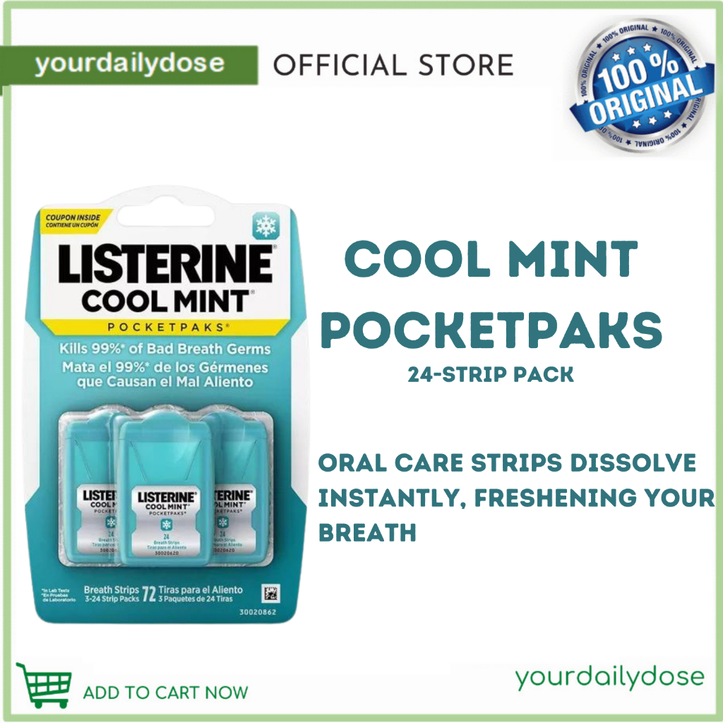 Listerine Cool Mint Pocketpaks Breath Strips Kills Bad Breath Germs 24 ...